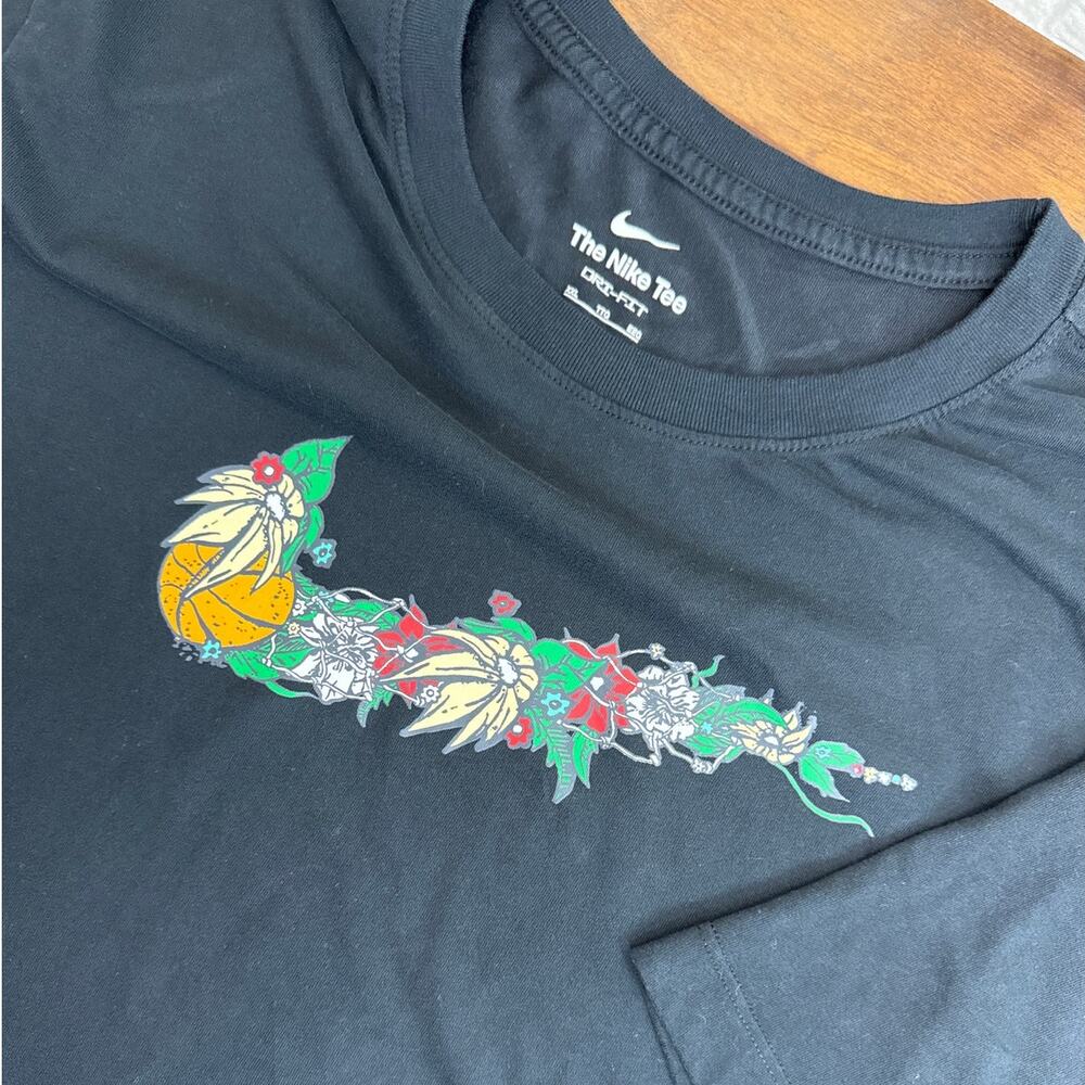Nike Dri Fit Black & Multicolor Floral Tropical Swoosh Logo T-Shirt Men's XXL